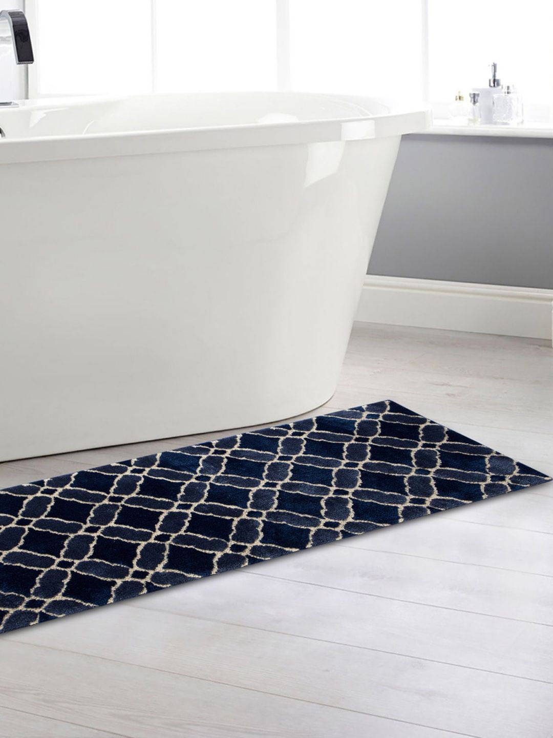 Home Centre Blue Berlin Printed Woven Anti-Skid Bath Runner Price in India