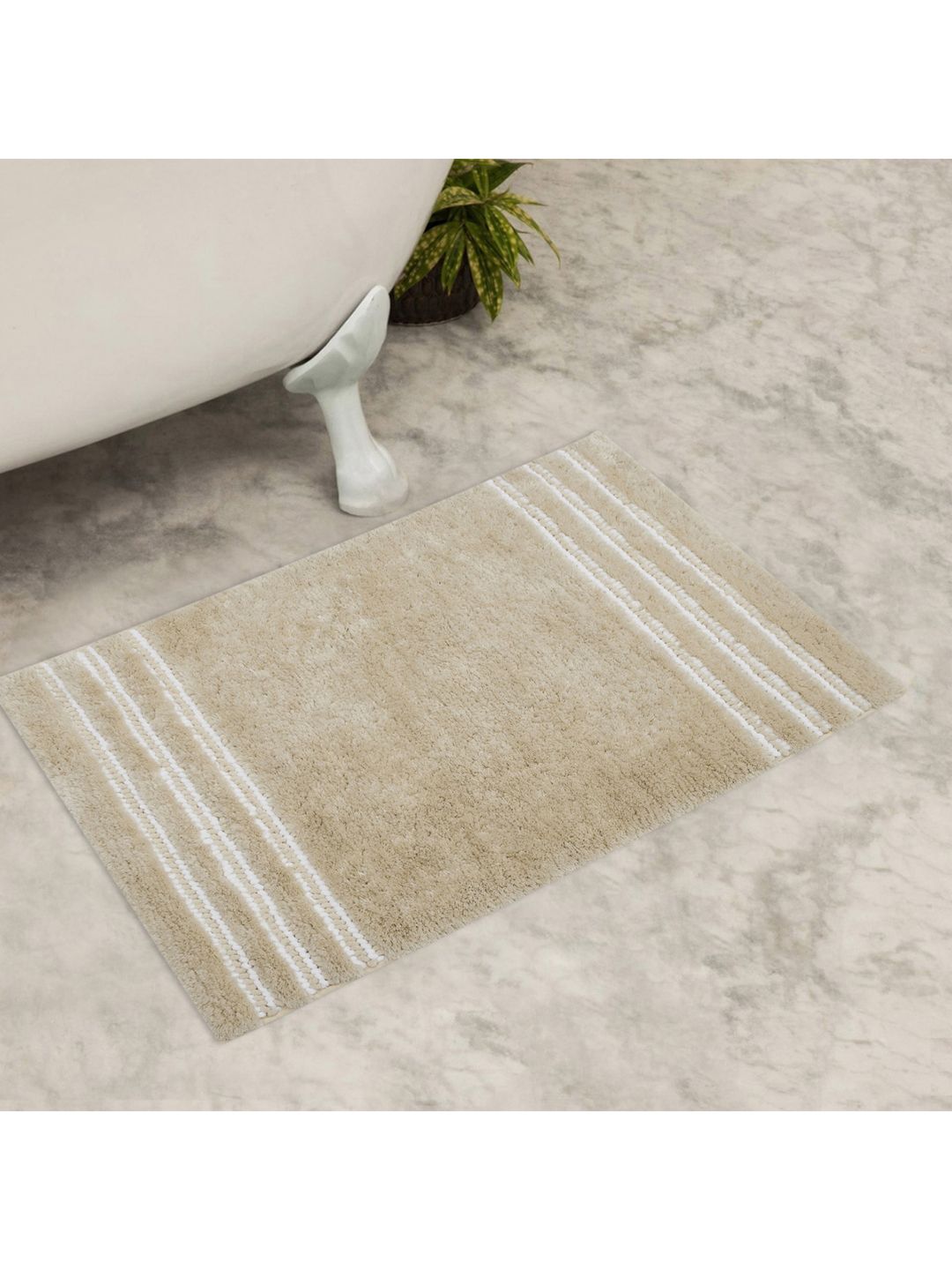 Home Centre Beige Striped Woven Bathmat Price in India