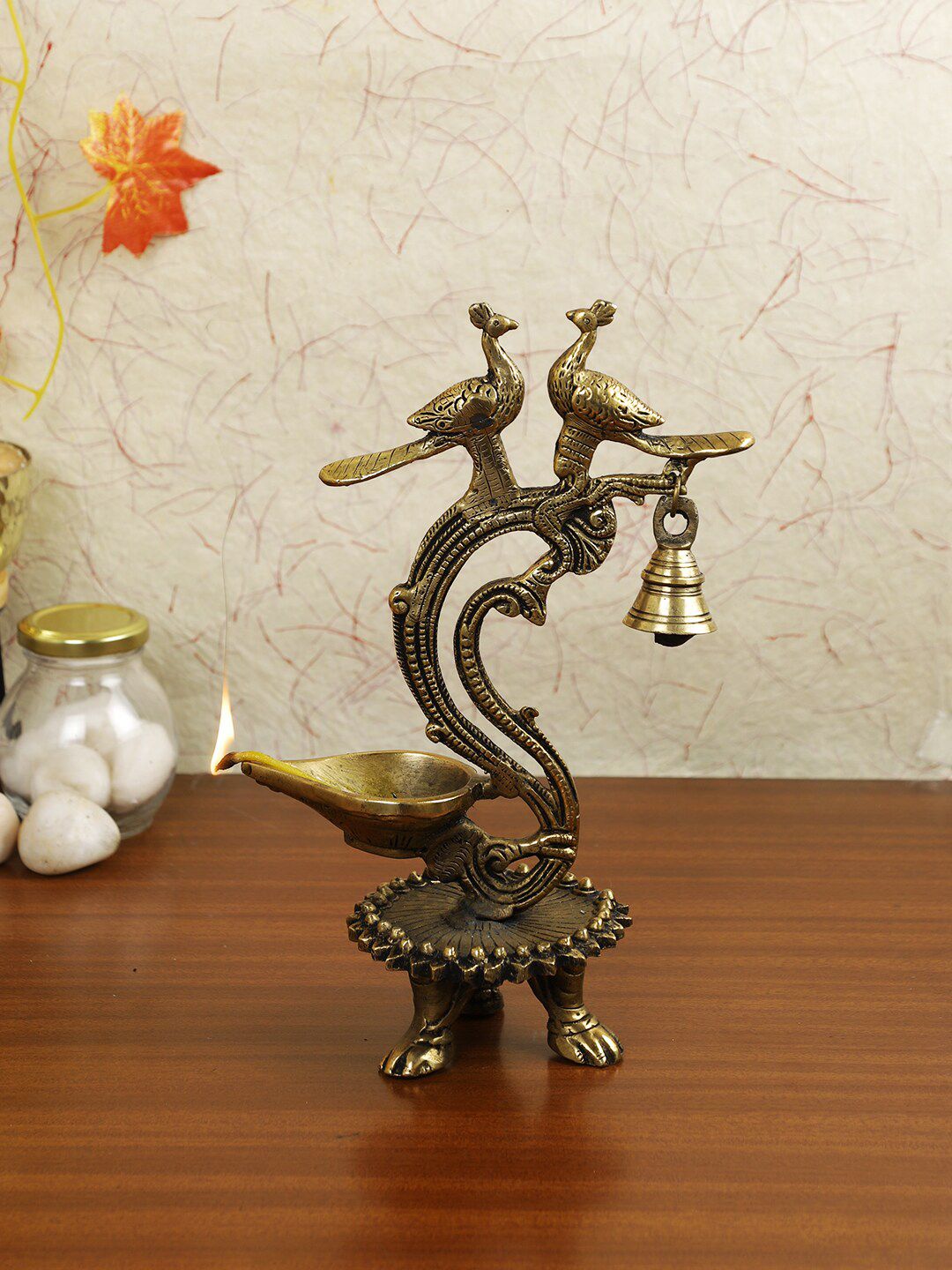 Imli Street Gold Toned Brass Two Birds Lamp Diya With Bell Price in India