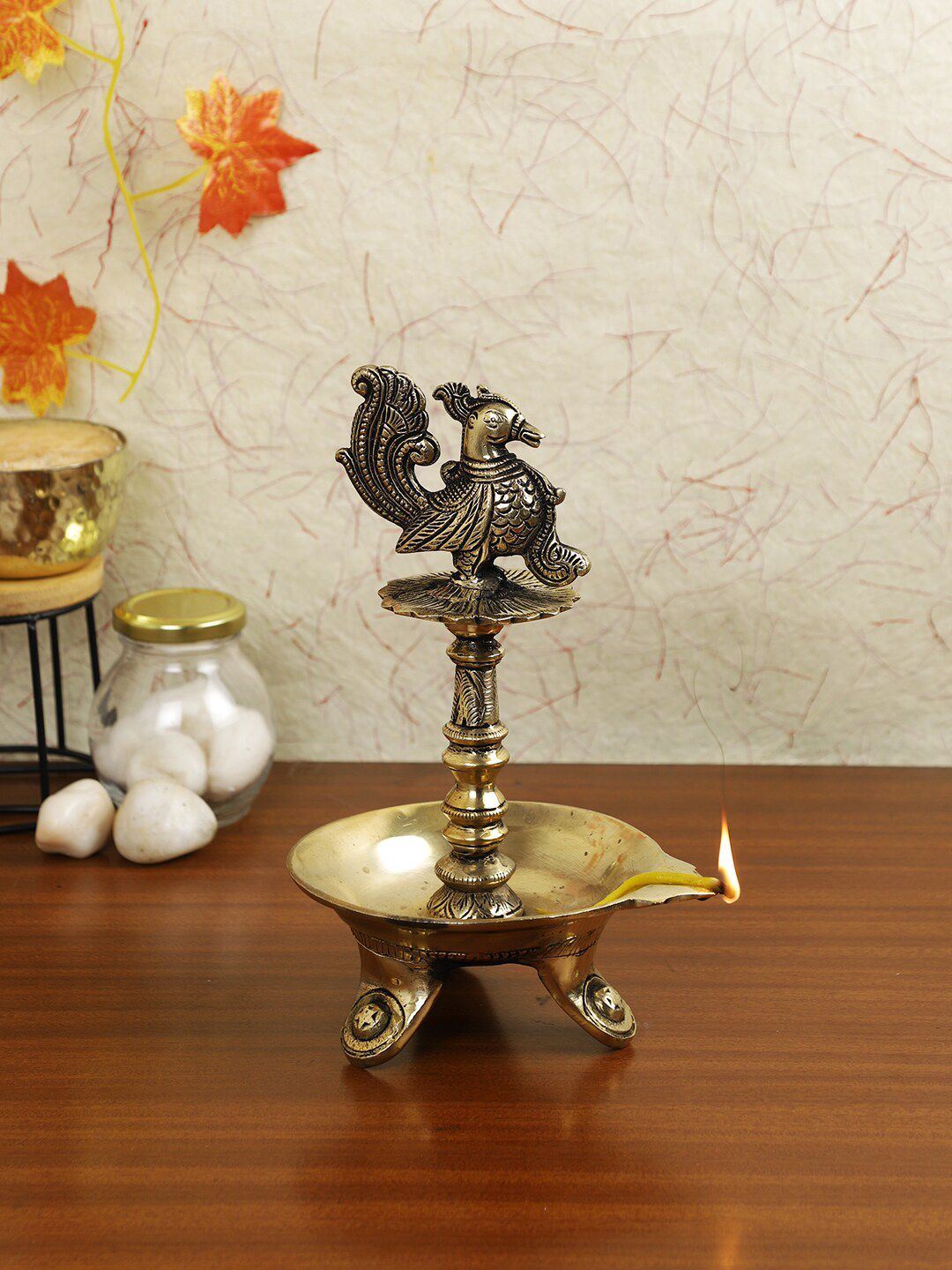 Imli Street Gold-Toned Brass Bird Lamp Diya 3 Legs Price in India