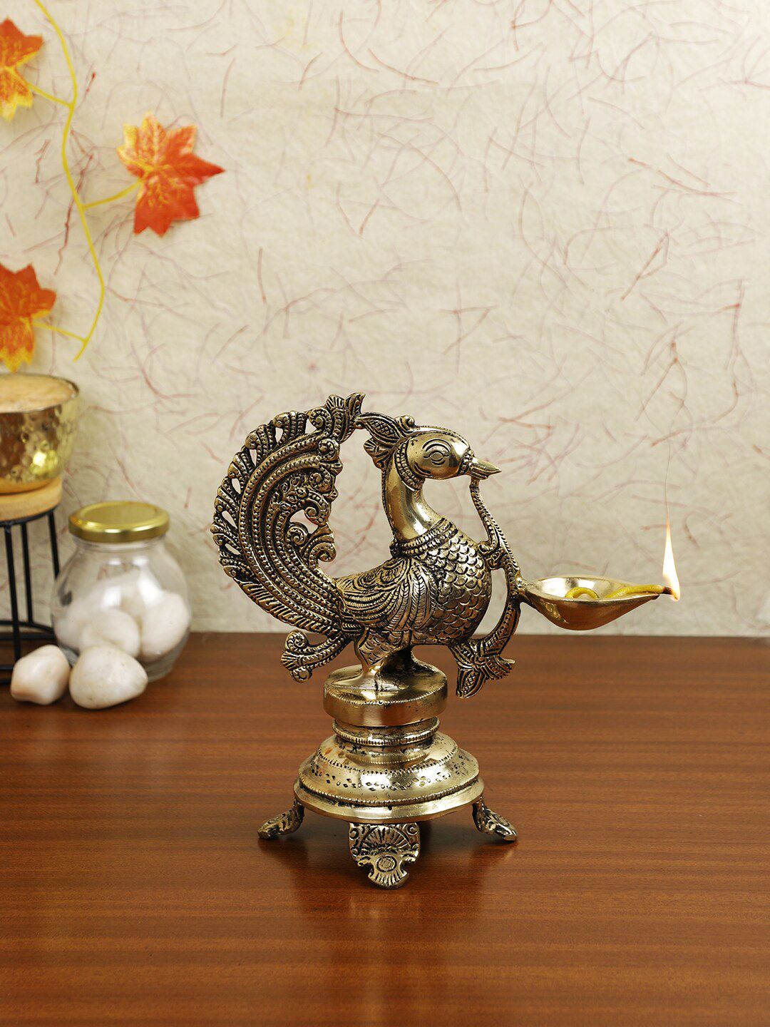 Imli Street Gold-Toned Brass Bird Lamp Diya Price in India