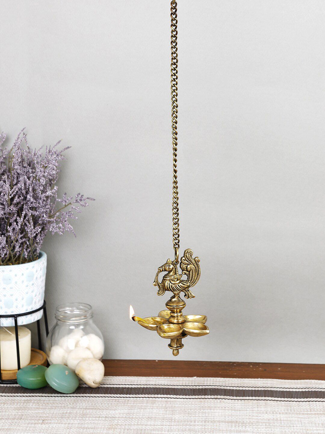 Imli Street Gold-Toned Brass Pancham Chain Hanging Diya Price in India