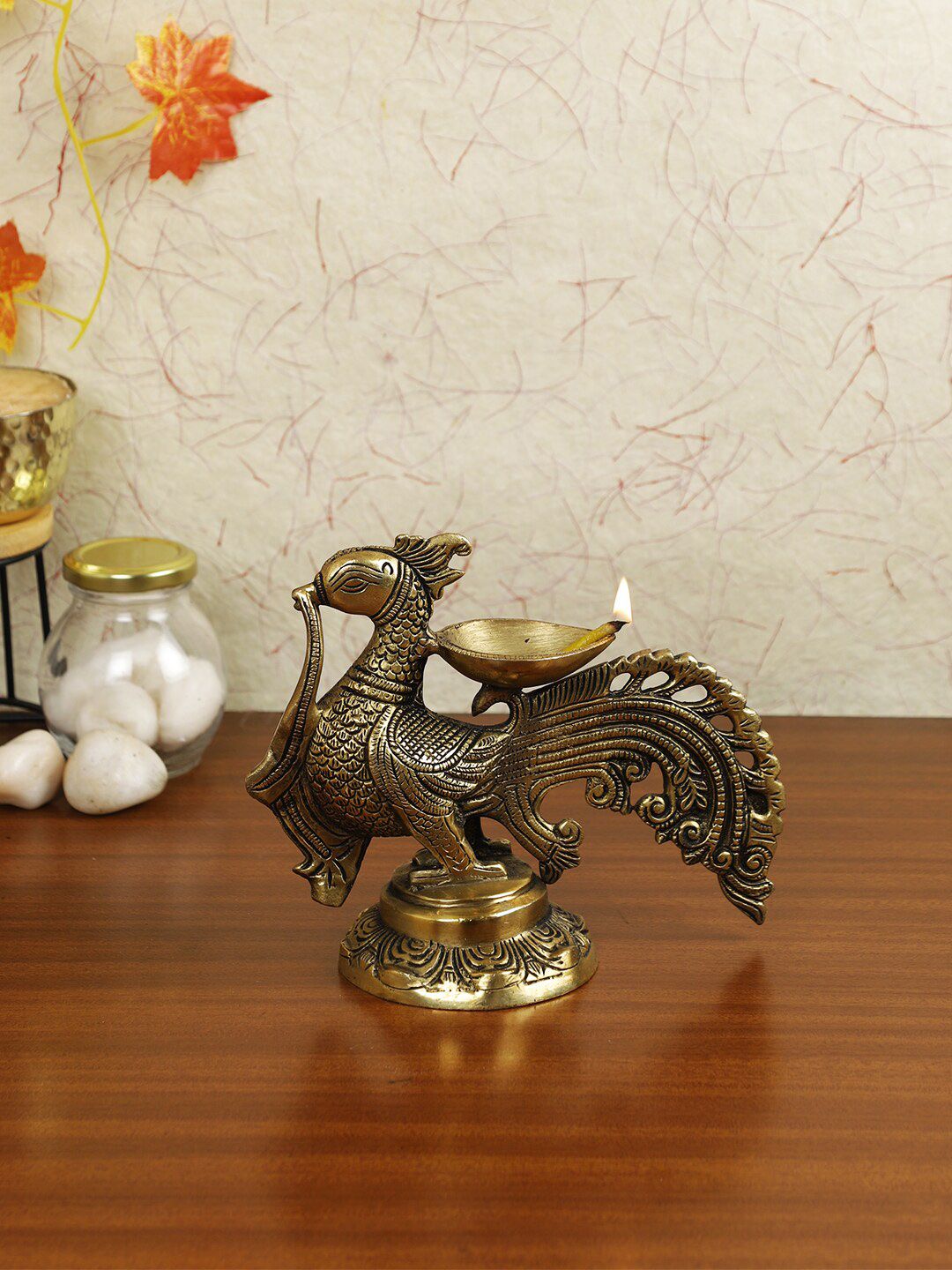 Imli Street Gold-Toned Brass Peacock Diya Price in India