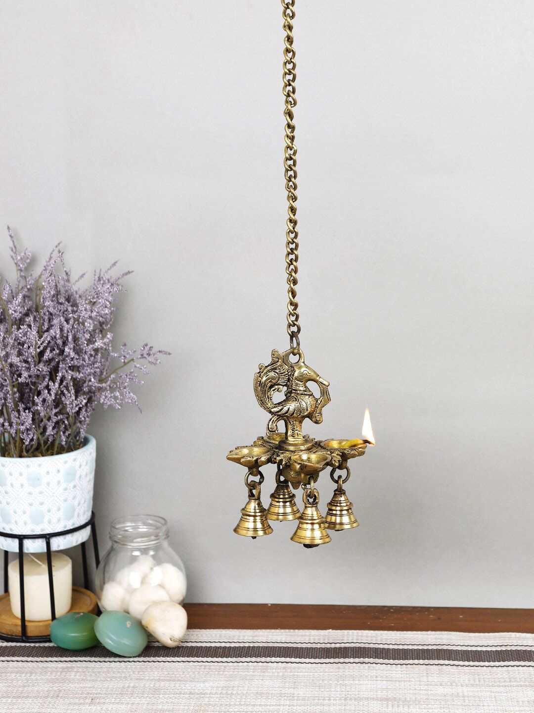 Imli Street Brass Bird Chain Hanging Lamp With Bells Price in India