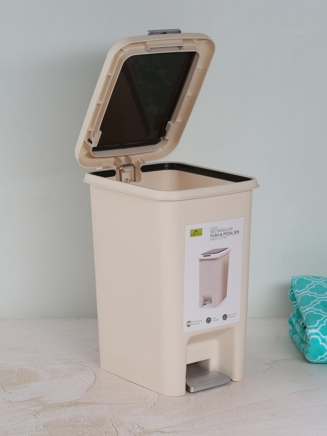 Home Centre Beige Solid Push & Pedal Dustbin Price in India