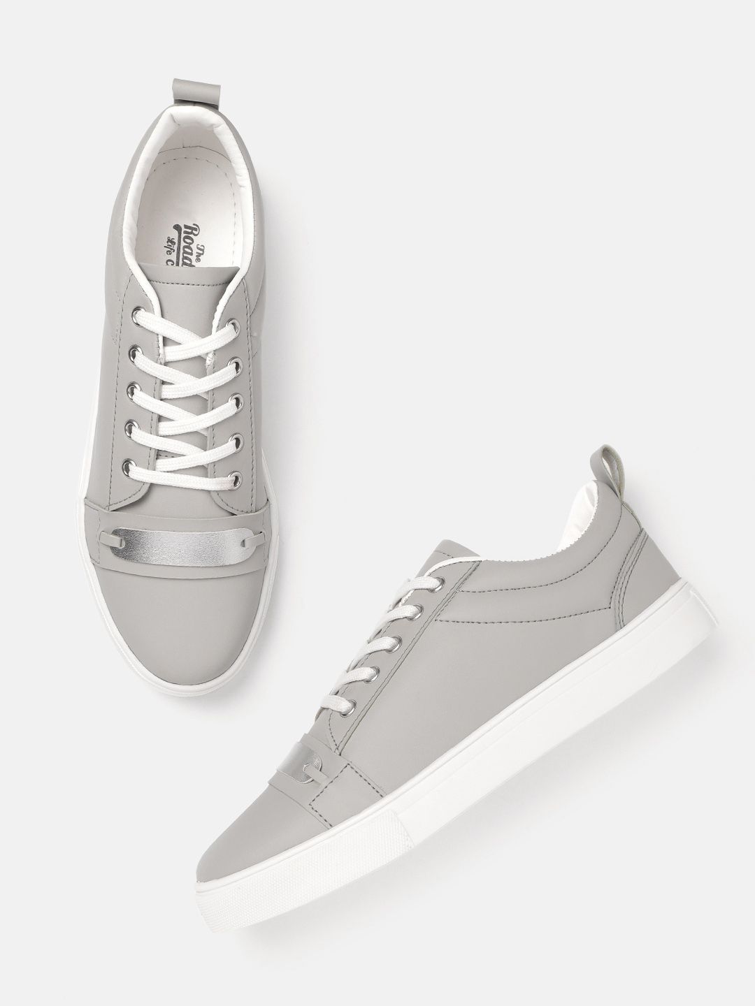 Roadster Women Grey Solid Sneakers with Metallic Detail Price in India