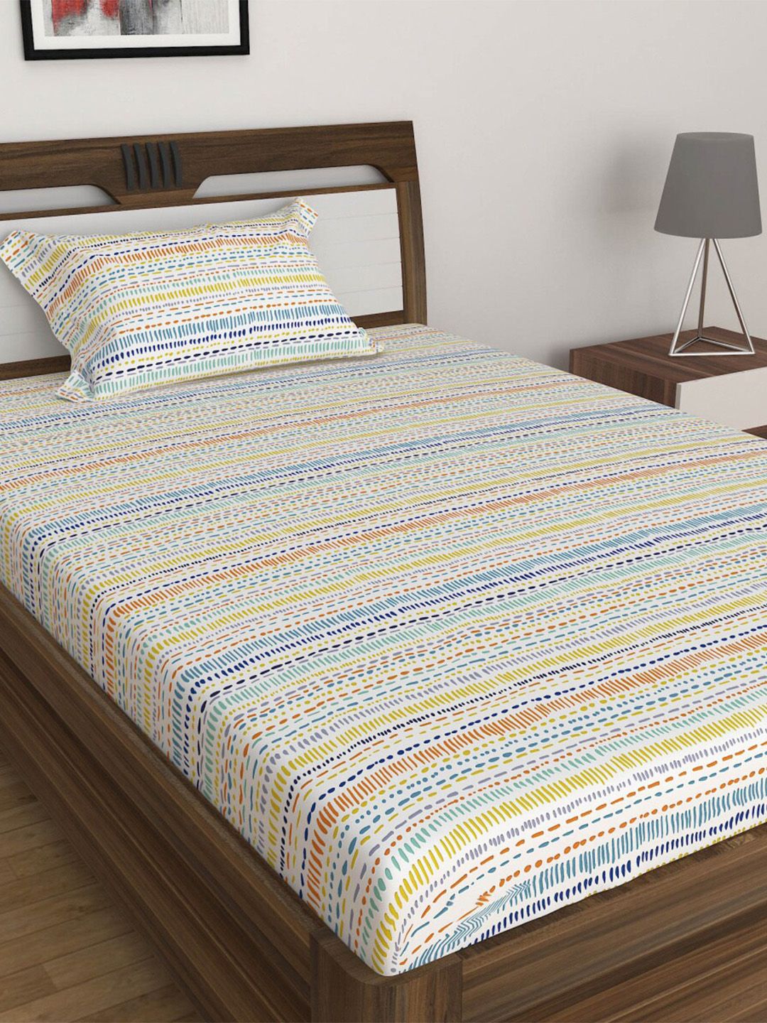 Home Centre Slate Multicolour Printed Cotton Single Bedsheet Set Price in India