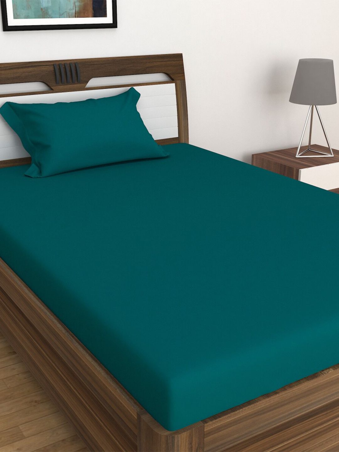 Home Centre Colour Connect Teal Solid Single Bedsheet Set Price in India