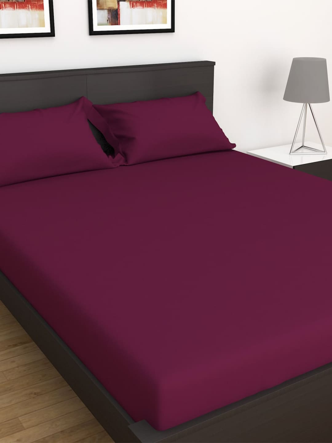 Home Centre Purple Solid 210 TC King Bedsheet with 2 Pillow Covers Price in India