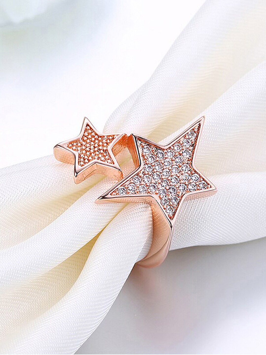 Jewels Galaxy Women Rose Gold-Toned Star-Shaped AD-Studded Adjustable Ring Price in India