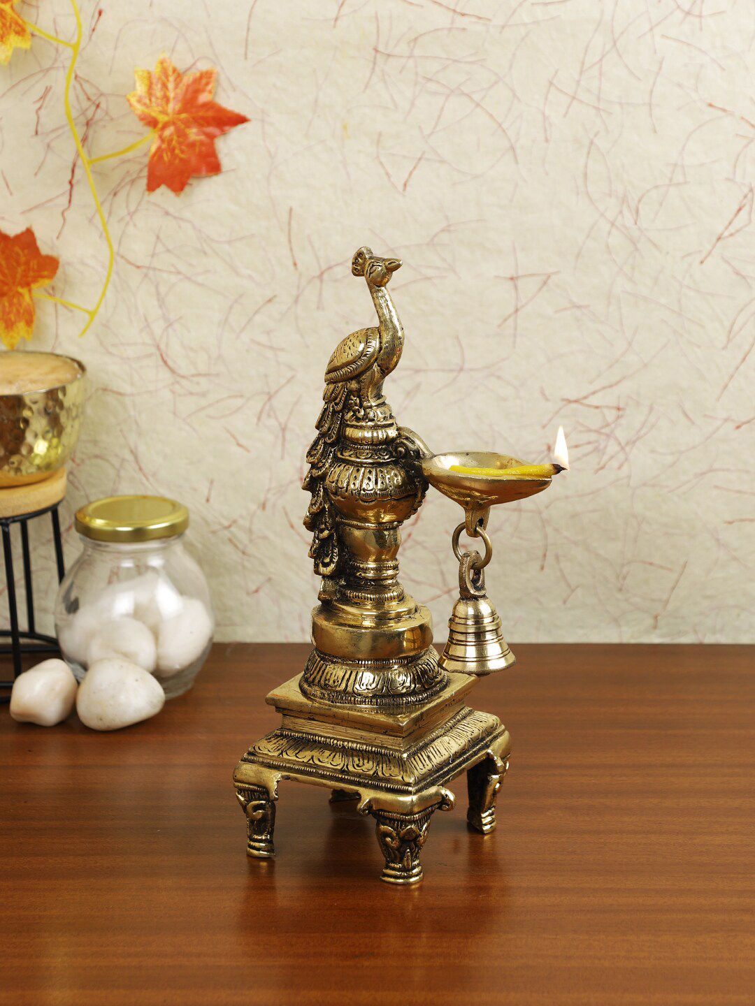 Imli Street Gold Parrot Shaped Brass Diya Lamp With Bell Price in India