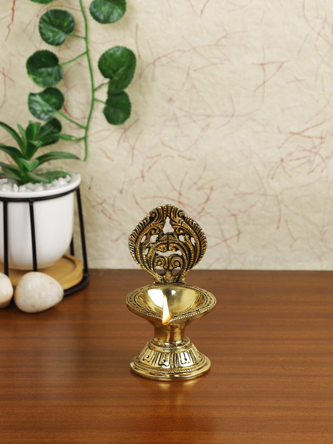 Imli Street Gold-Toned Brass Diya With Stand Price in India