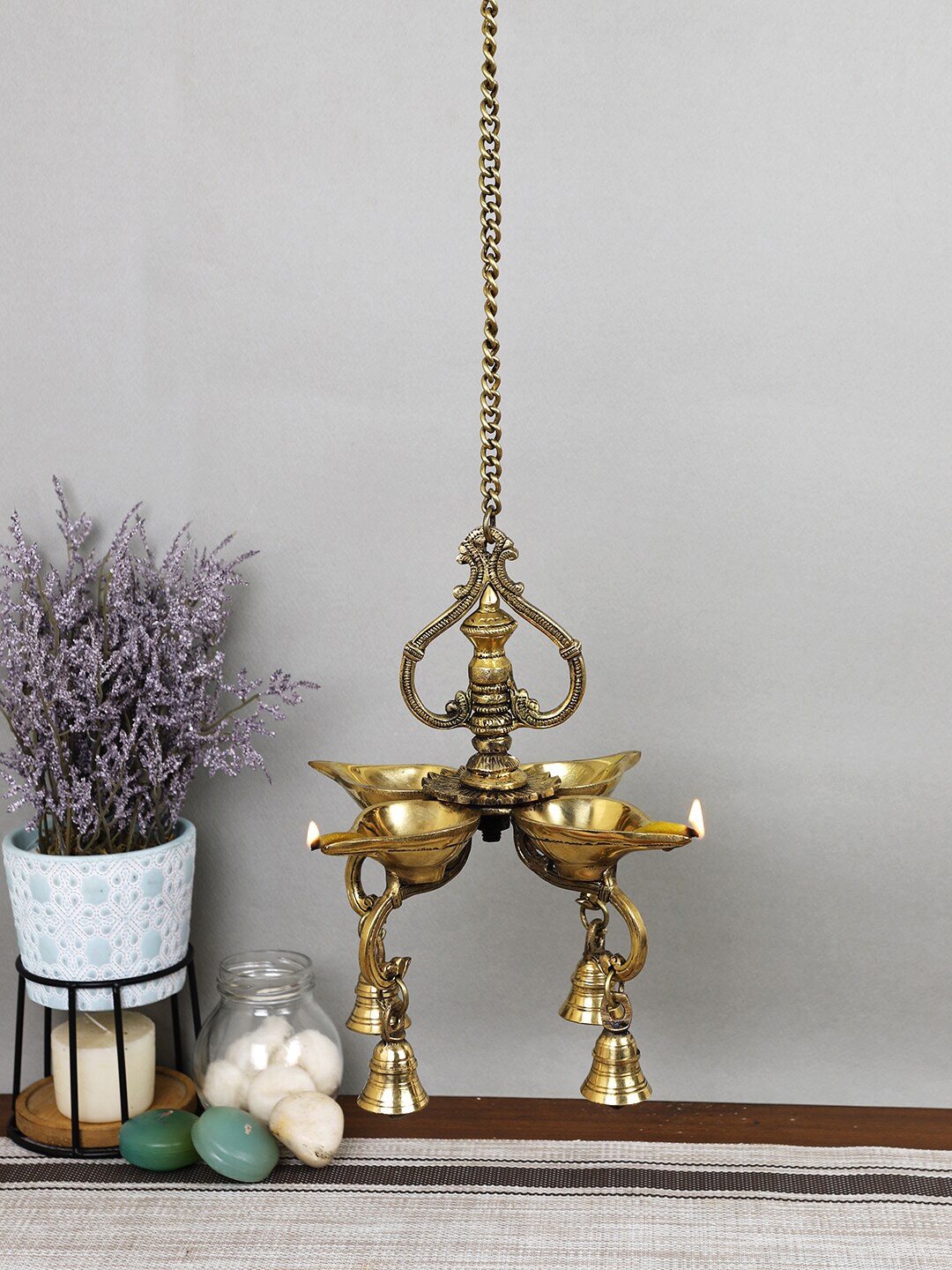 Imli Street Gold-Toned Chain Hanging Diya With Bell Price in India