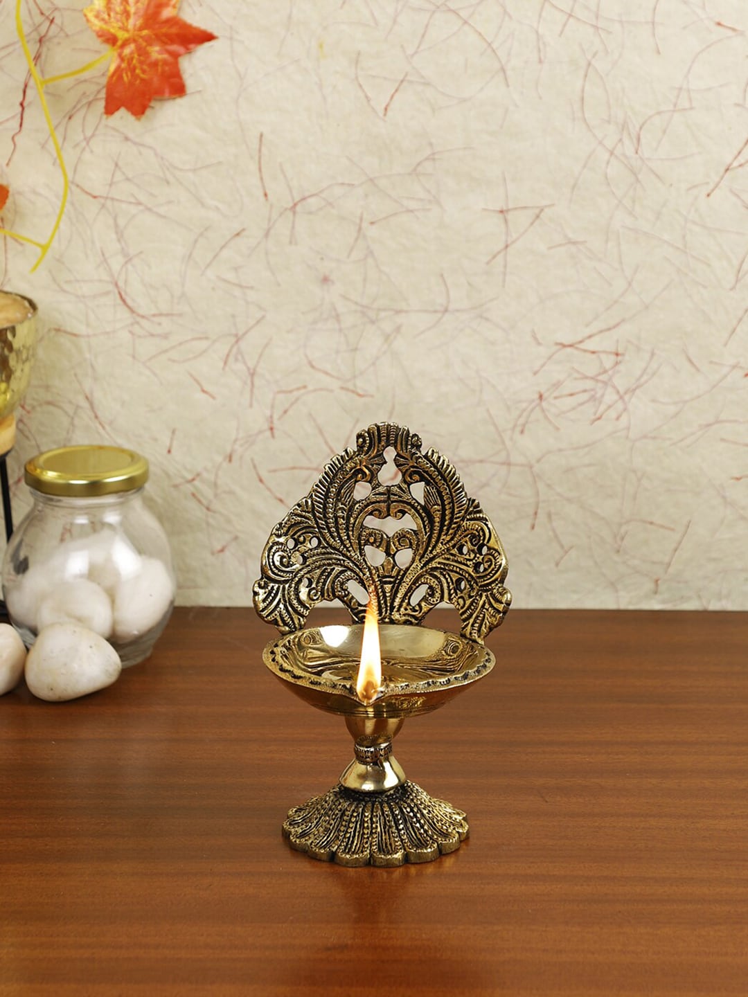 Imli Street Gold-Toned Brass Antique Brass Diya Lamp Price in India