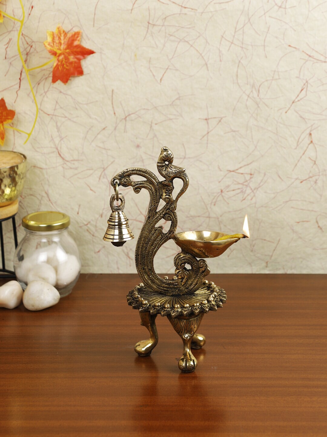 Imli Street Gold-Toned Parrot Shaped Lamp Diya with Bell Price in India