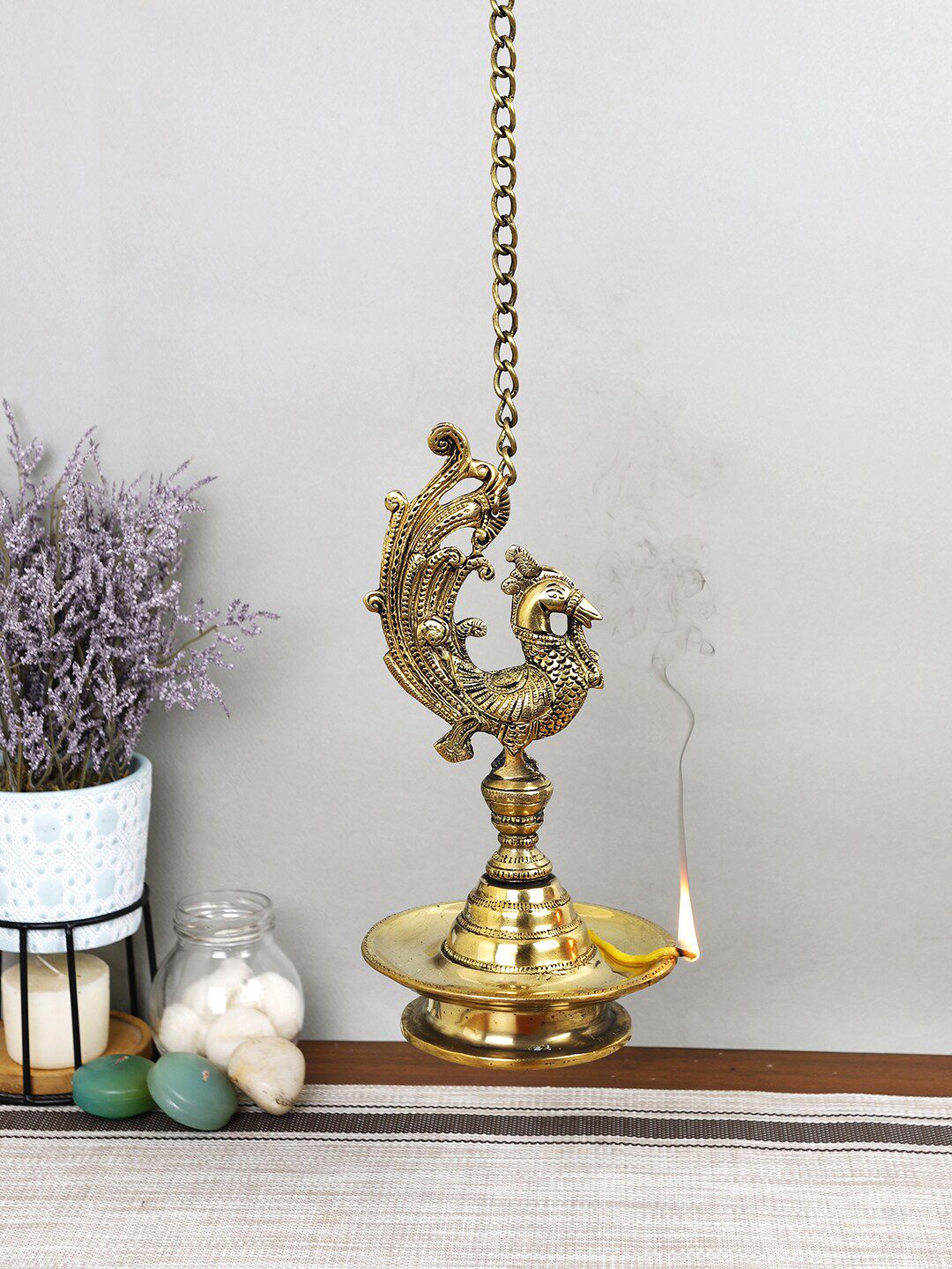 Imli Street Gold-Toned Brass Bird Design Chain Hanging Lamp Price in India