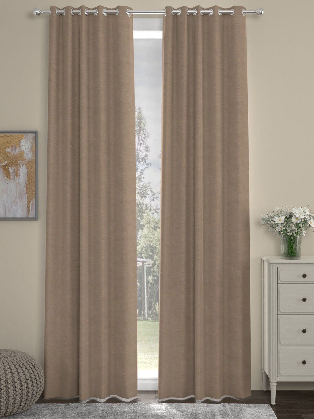 ROSARA HOME Beige Set of 2 Sheer Door Curtain Price in India
