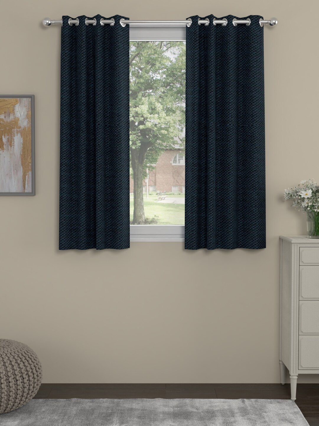 ROSARA HOME Navy Blue Set of 2 Black Out Window Curtain Price in India