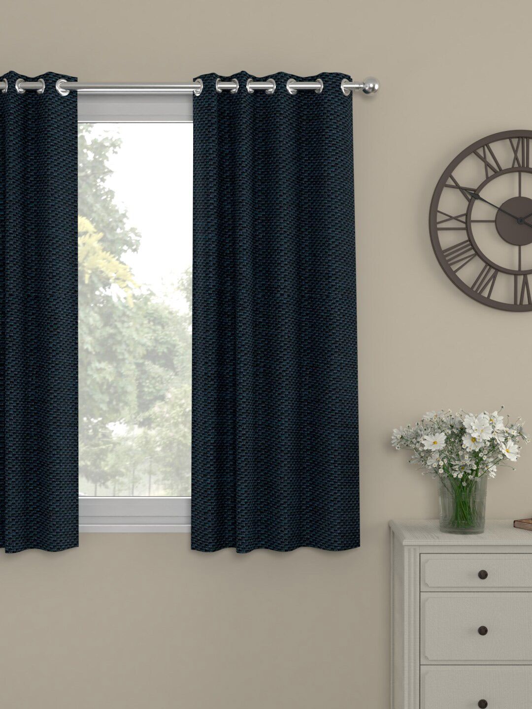 ROSARA HOME Navy Blue Self Design Black Out Window Curtain Price in India