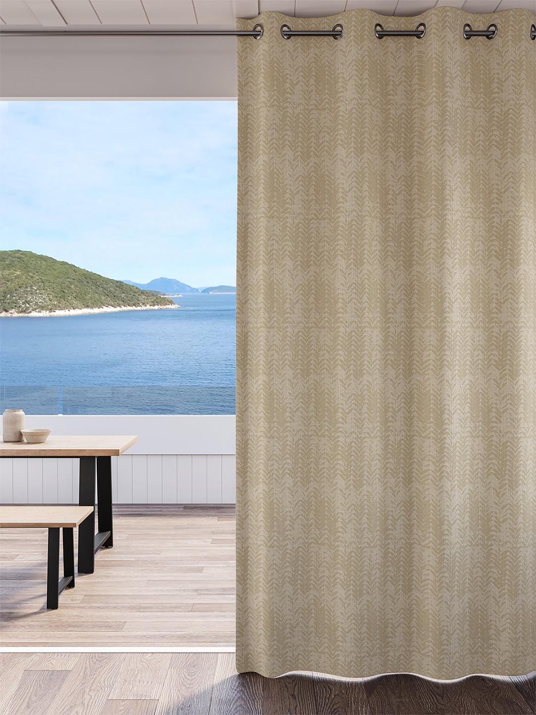 DDecor Beige Geometric Room Darkening Door Curtain