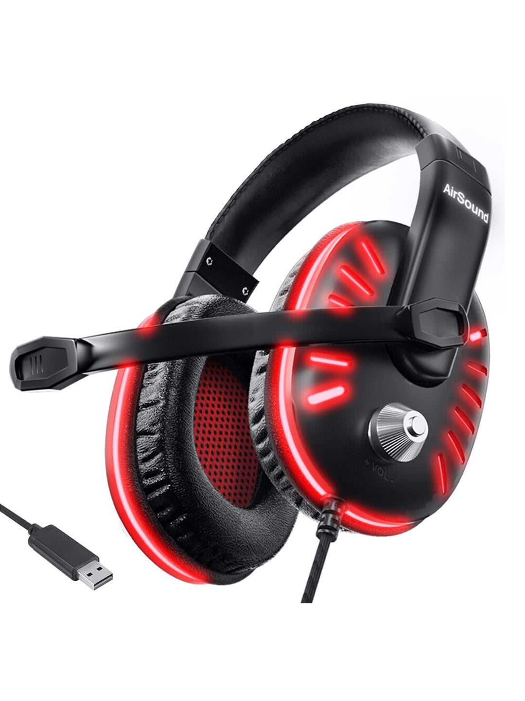 AirSound Unisex Blackwith Red LED light Wired Over Ear Headphone with Mic Price in India
