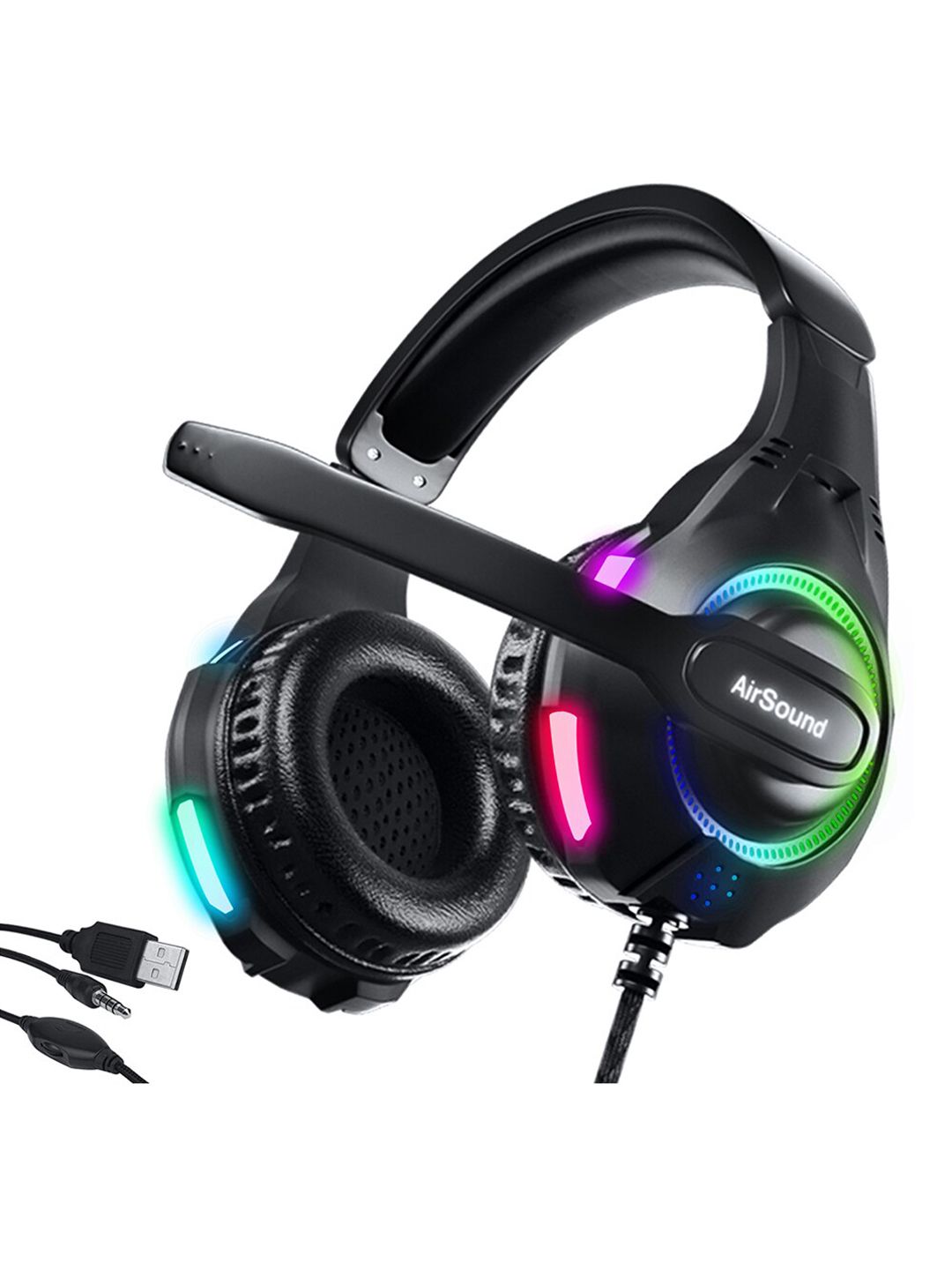 AirSound Black Solid Wired Over-Ear Headphone With Mic Price in India