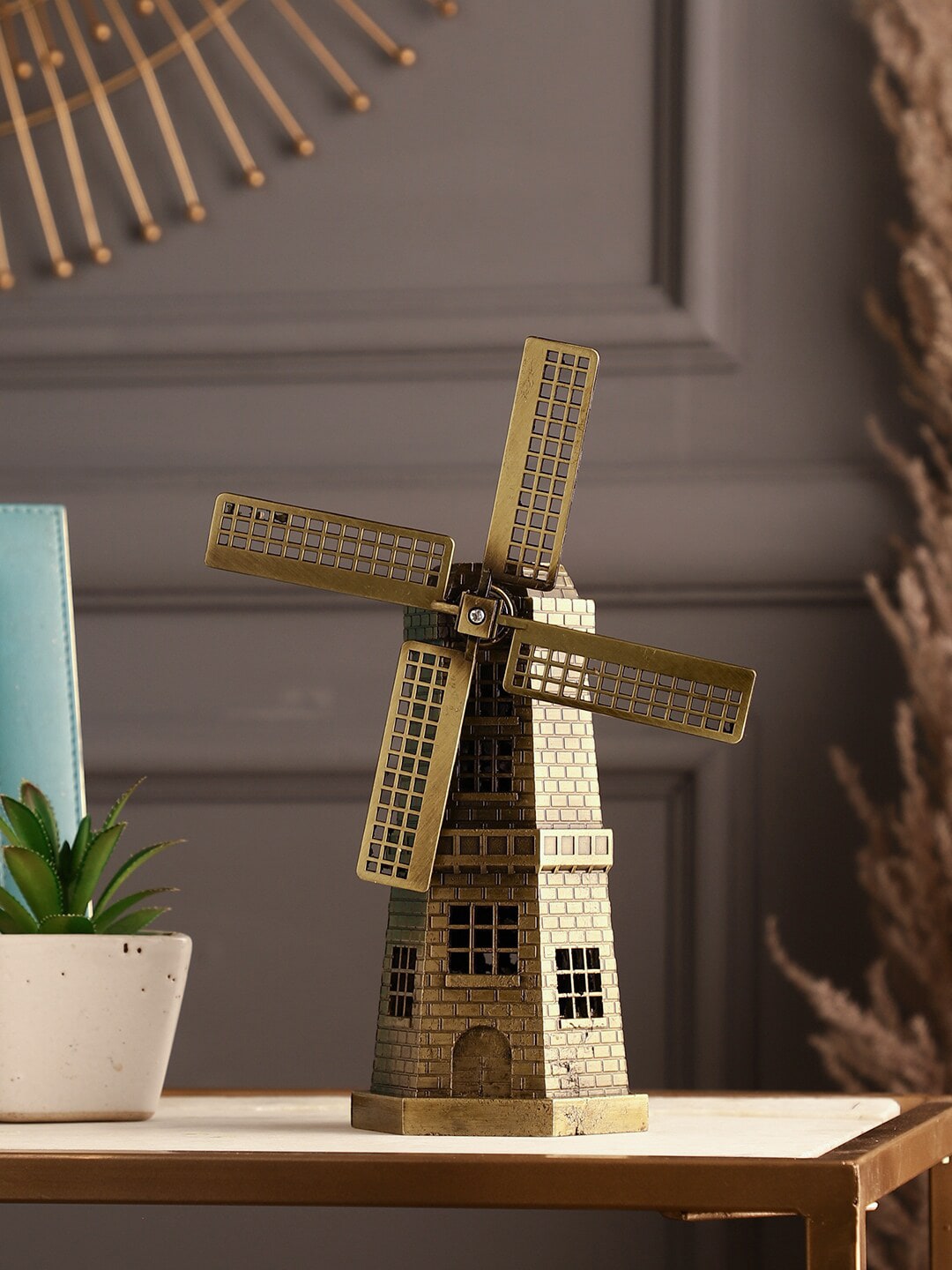 EXIM DECOR Metallic-Toned Wind Mill Monument Miniature Showpiece Price in India