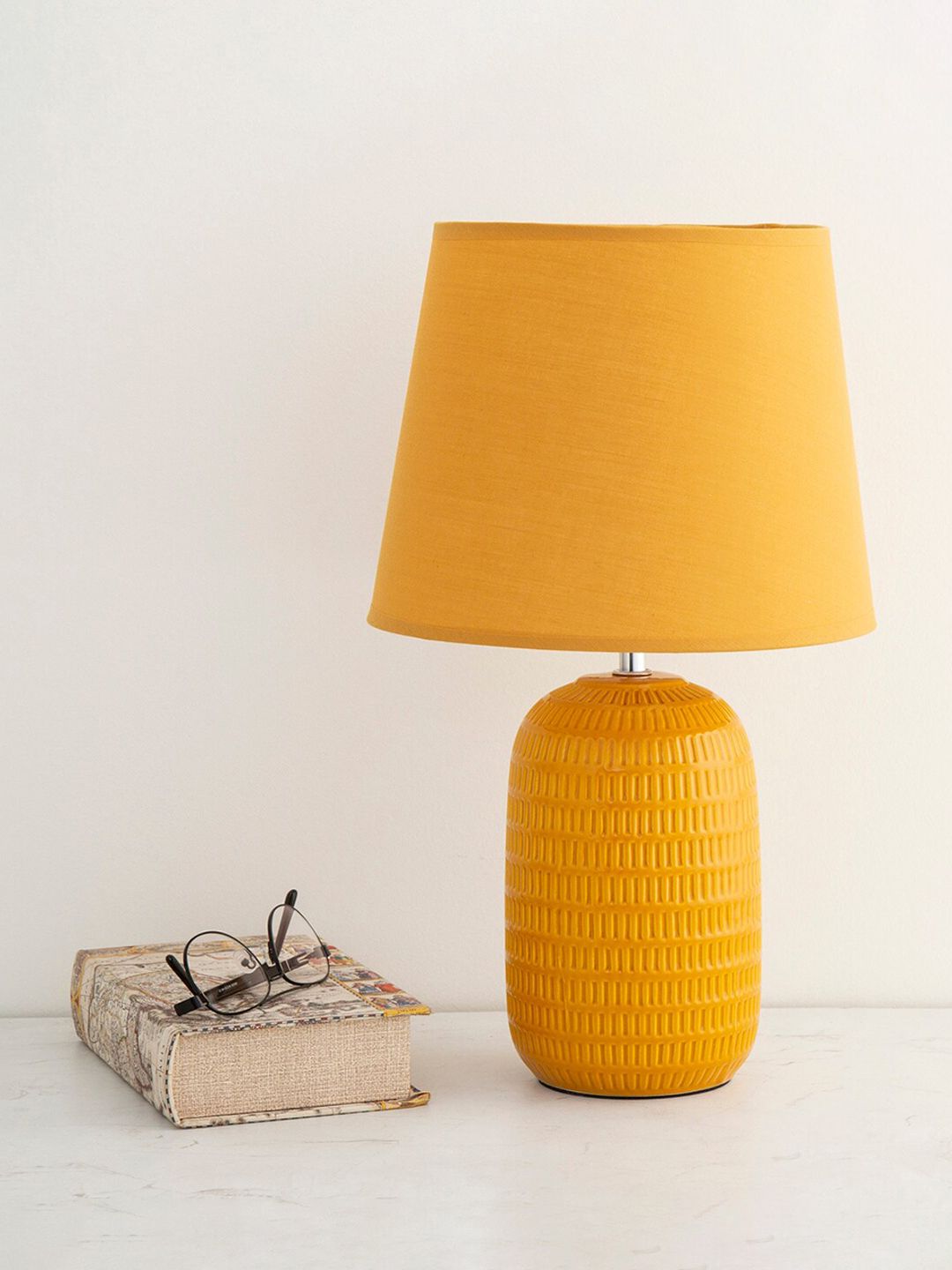 Home Centre Yellow Textured Contemporary Ceramic Table Lamp Price in India