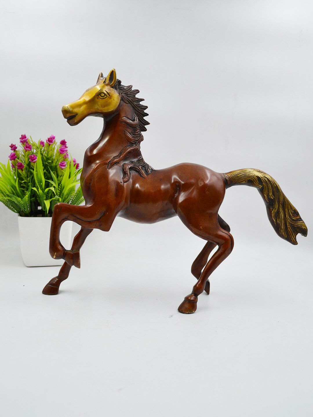 CraftVatika Brown & Gold-Toned Horse Statue Showpieces Price in India