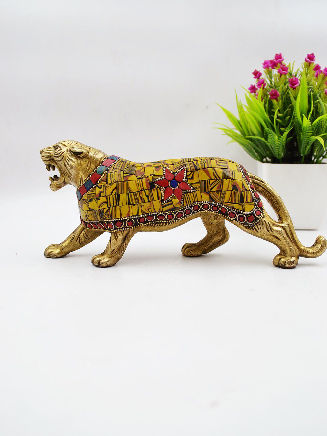 CraftVatika Multicolored Tiger Brass Showpieces Price in India