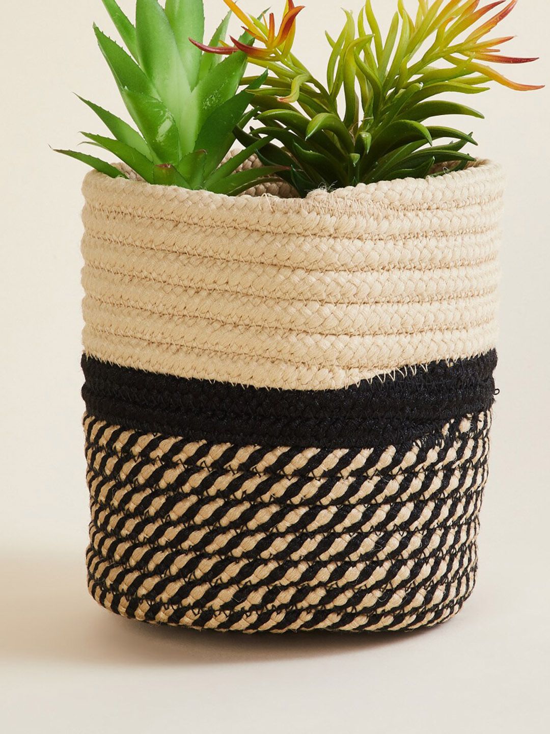 Home Centre Black & Beige Braided Polypropylene Floor Planter Price in India