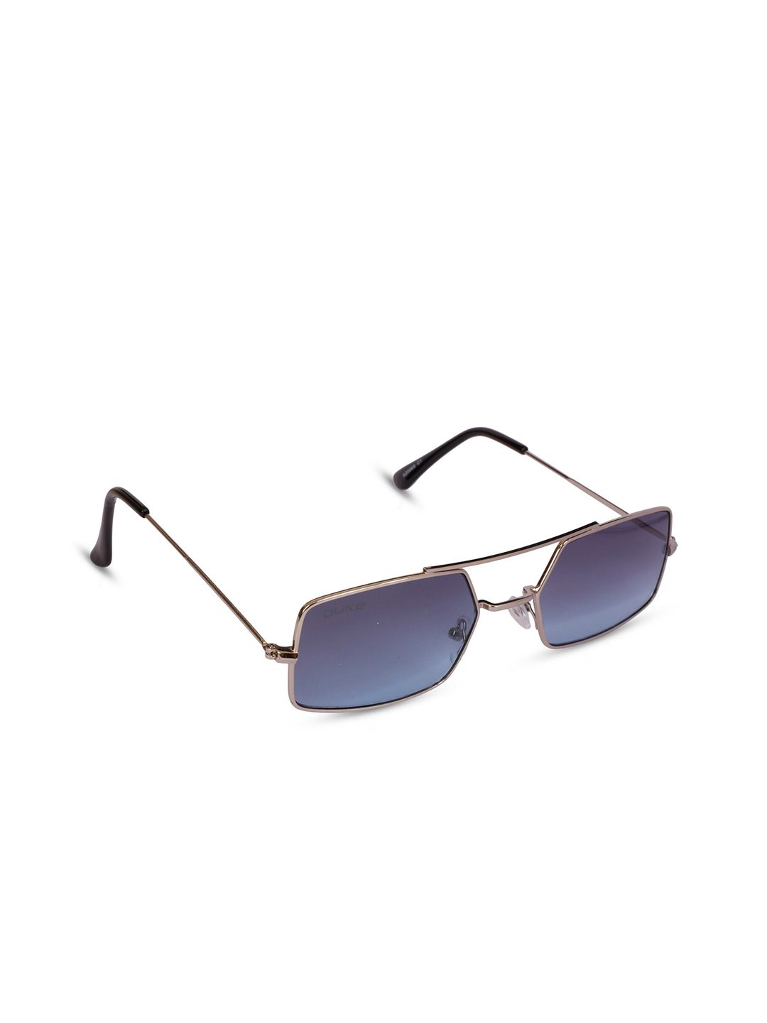 Duke Unisex Blue Lens & Steel-Toned Rectangle Sunglasses with UV Protected Lens