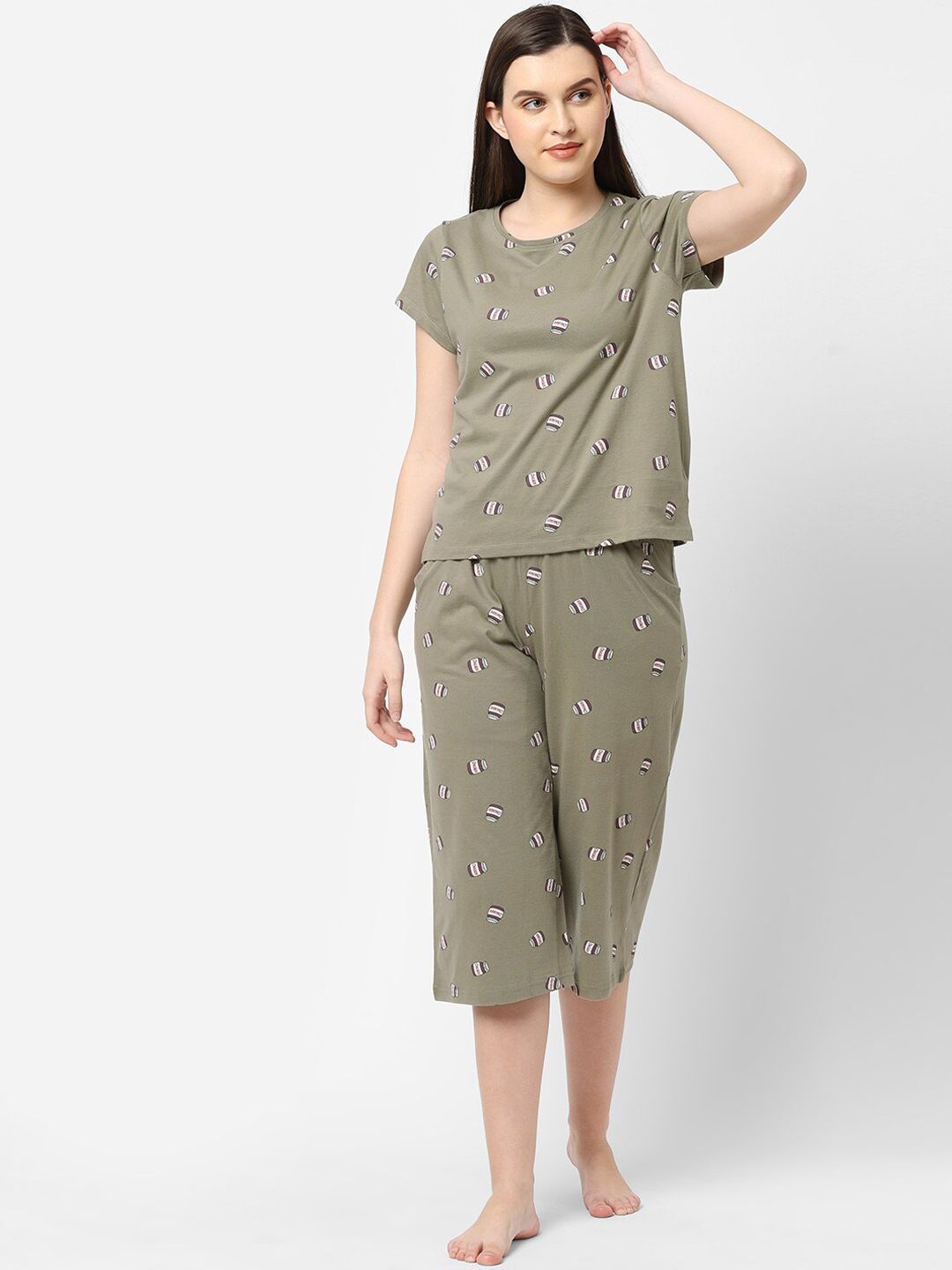 Sweet Dreams Women Olive Green Printed Night suit Price in India