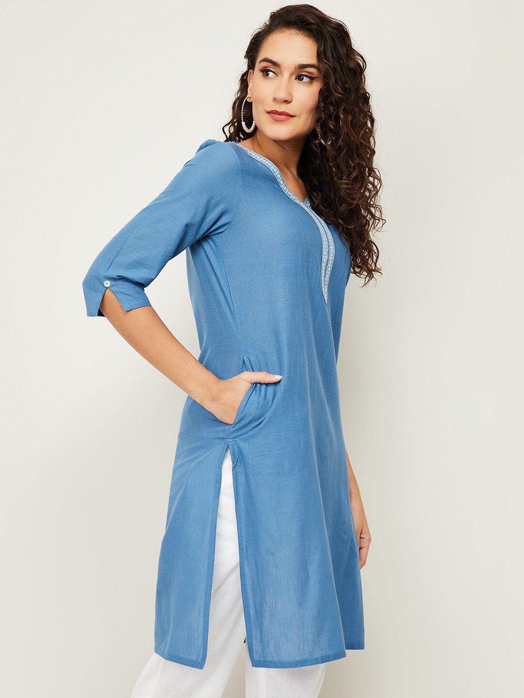 Melange by Lifestyle Blue Pure Cotton Kurti Price in India