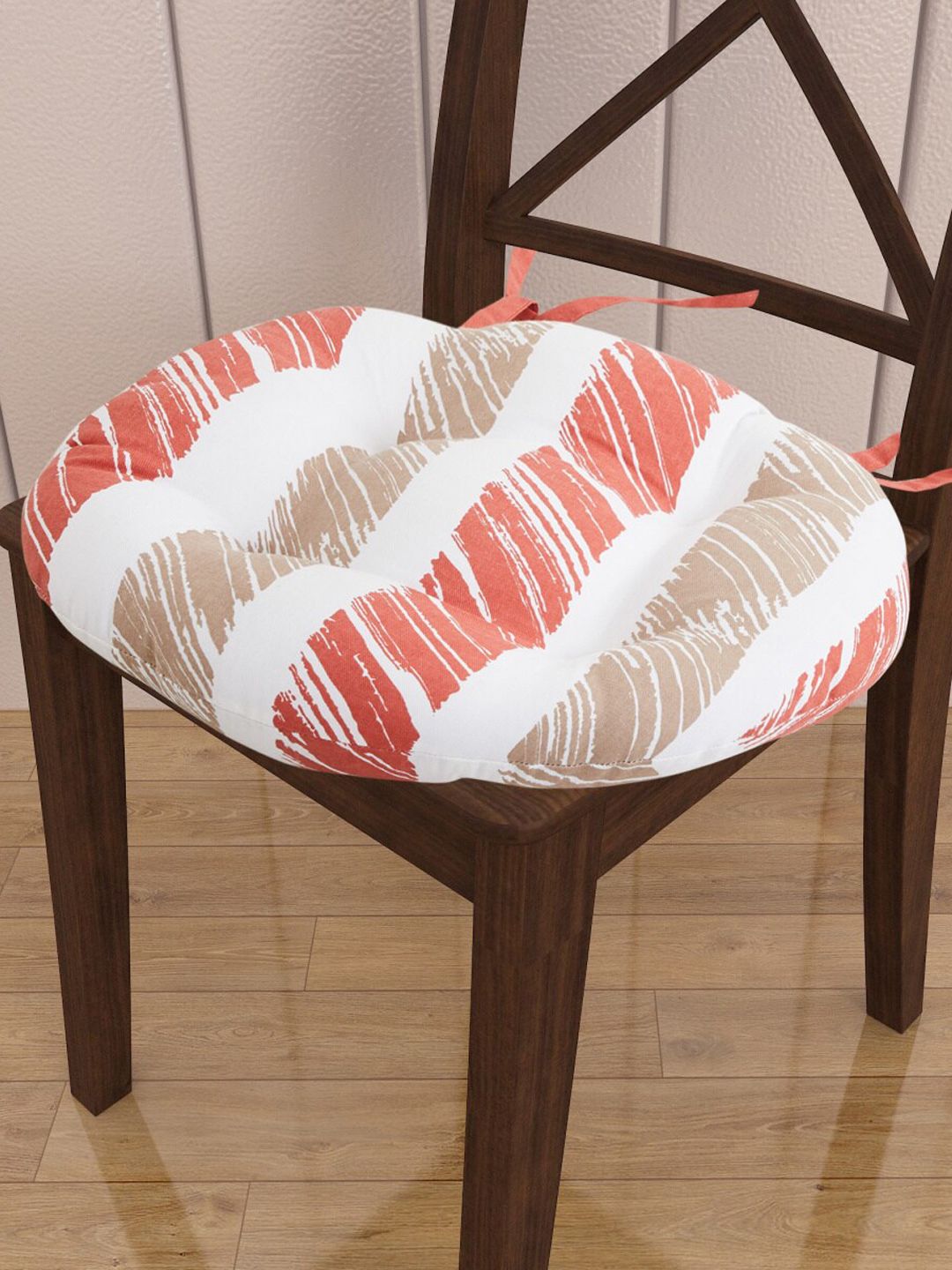 Home Centre White & Red Striped Cotton Chair Pads Price in India