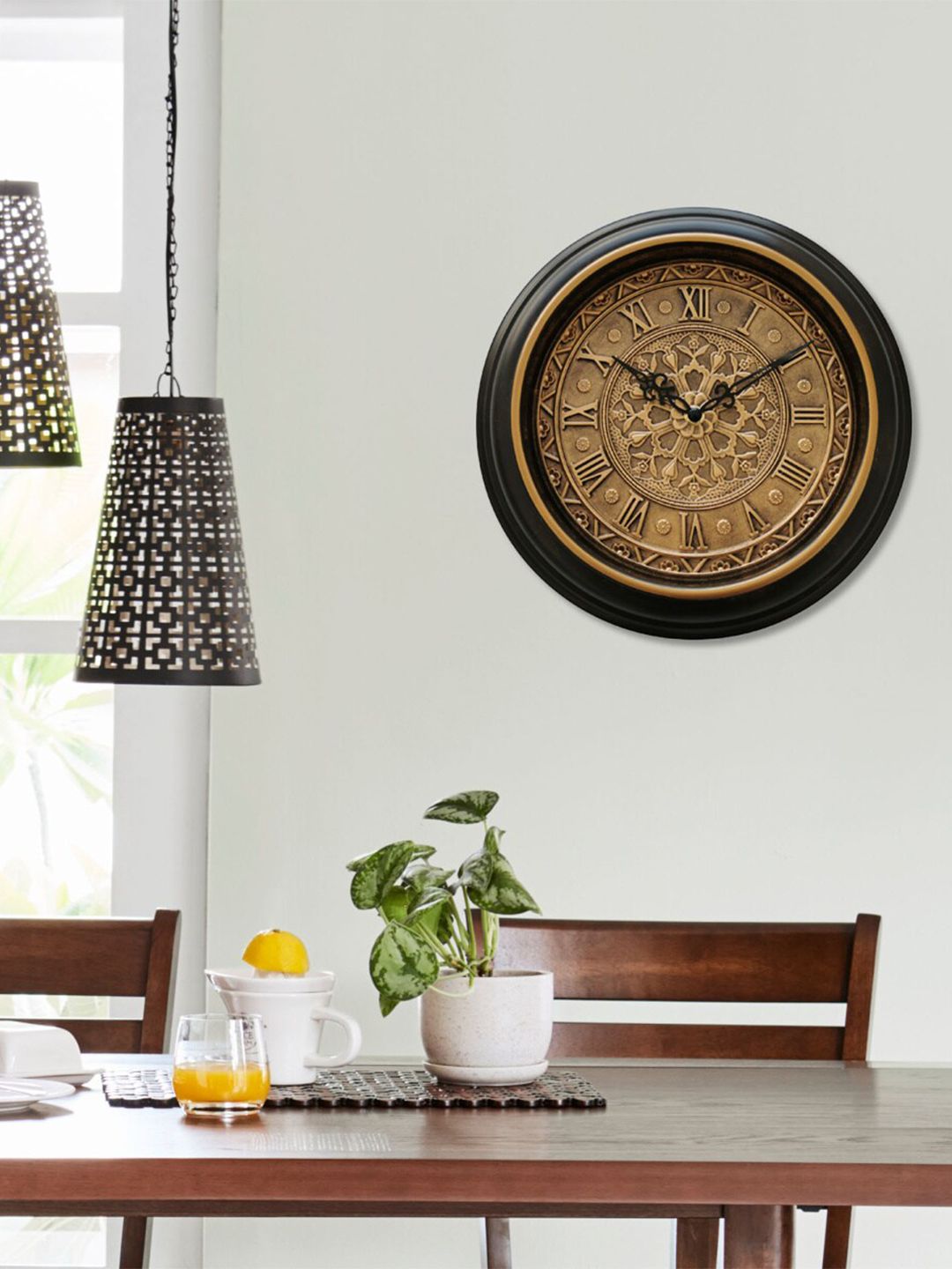 Home Centre Black & Gold-Toned Textured Contemporary Alarm Clock Price in India
