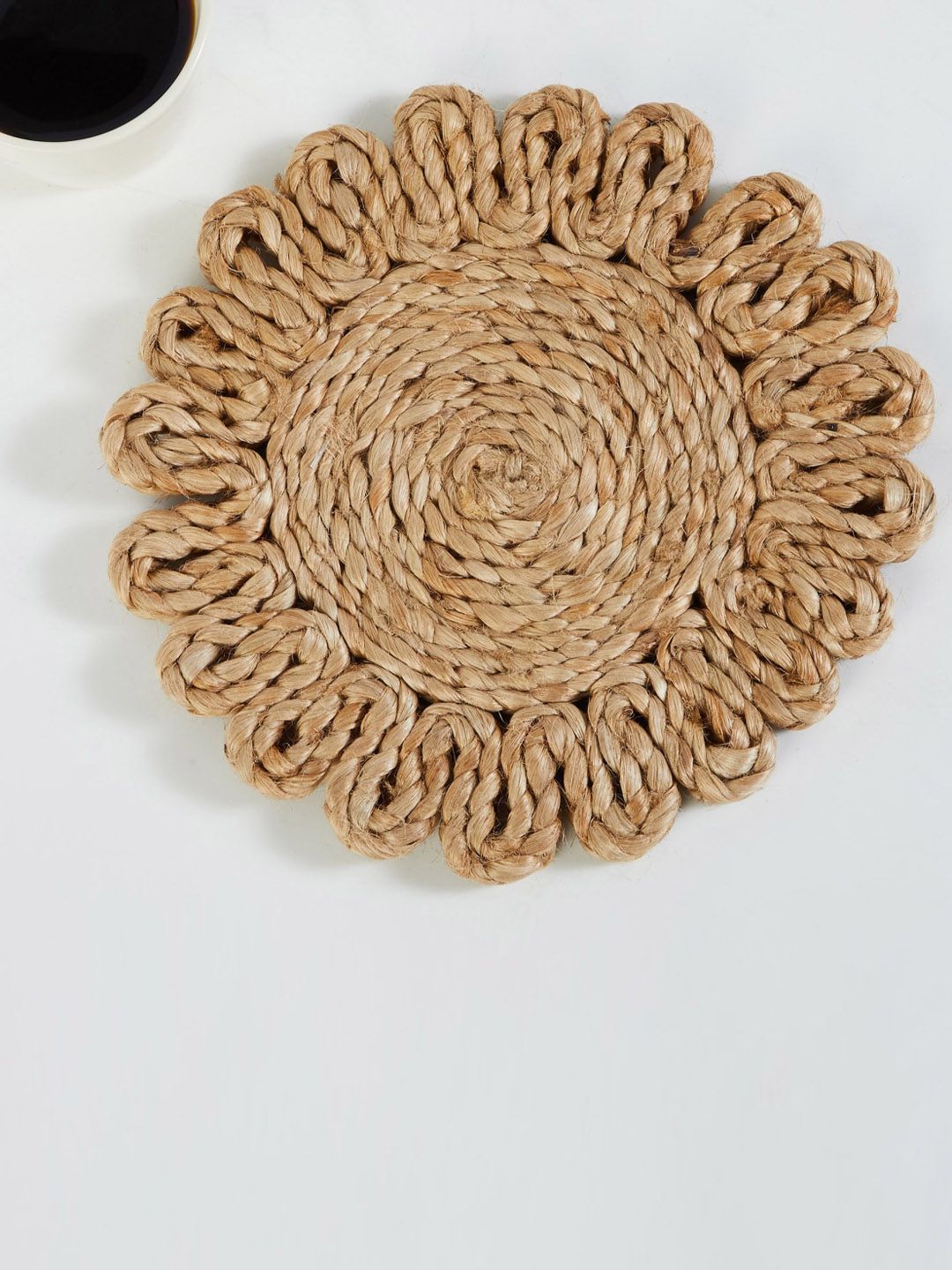 Home Centre Brown Textured Metal Round Jute Trivet Price in India