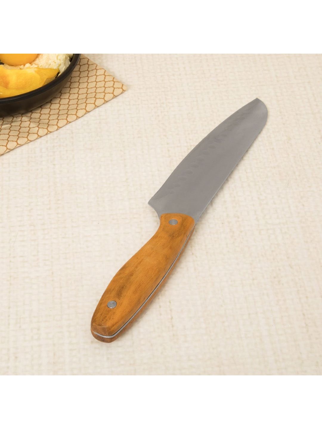 Home Centre Silver-Toned & Brown Solid Wooden Handle Santoku Knife Price in India