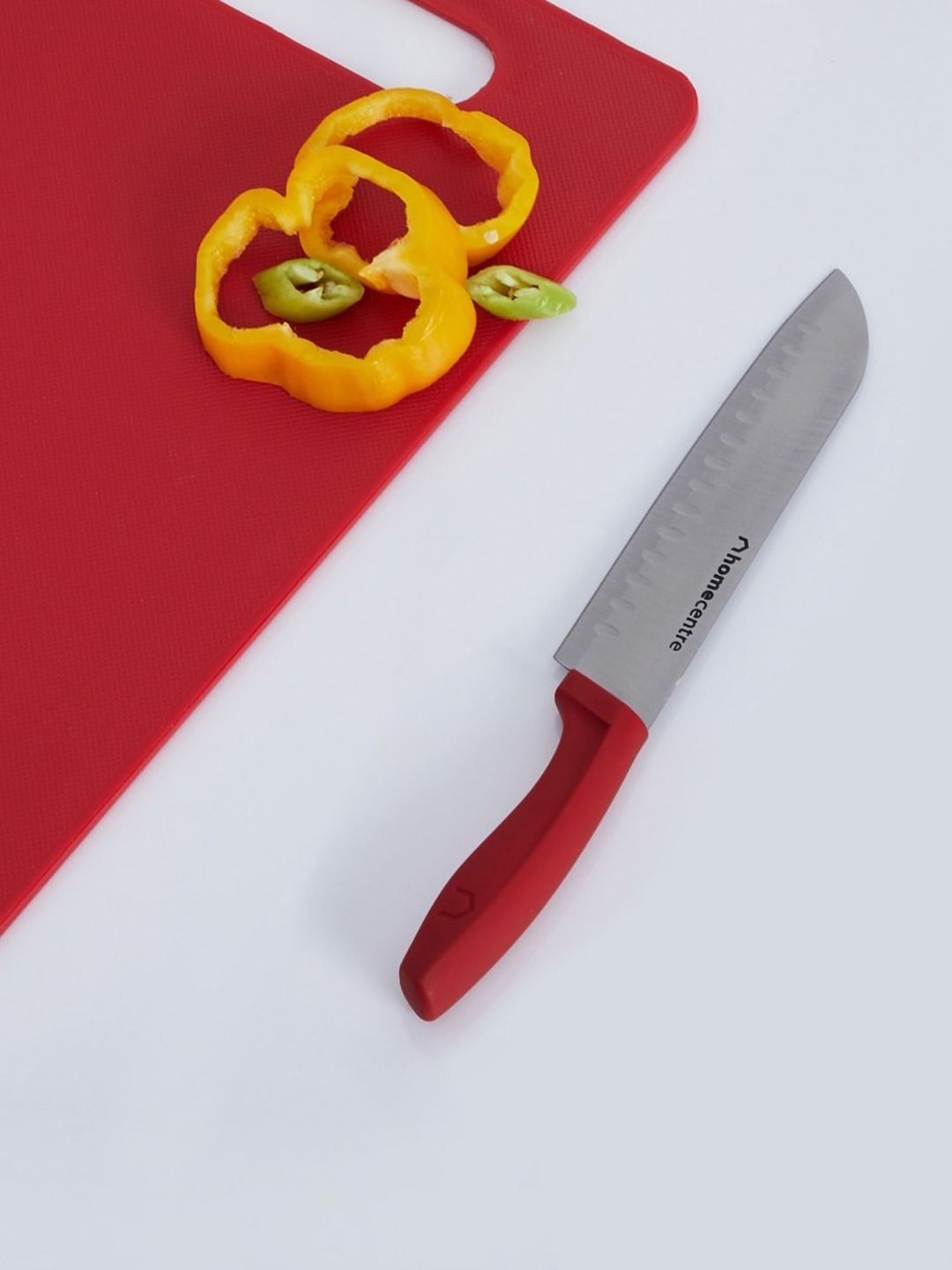 Home Centre Red & Silver-Toned Solid Stainless Steel Santoku Knife Price in India
