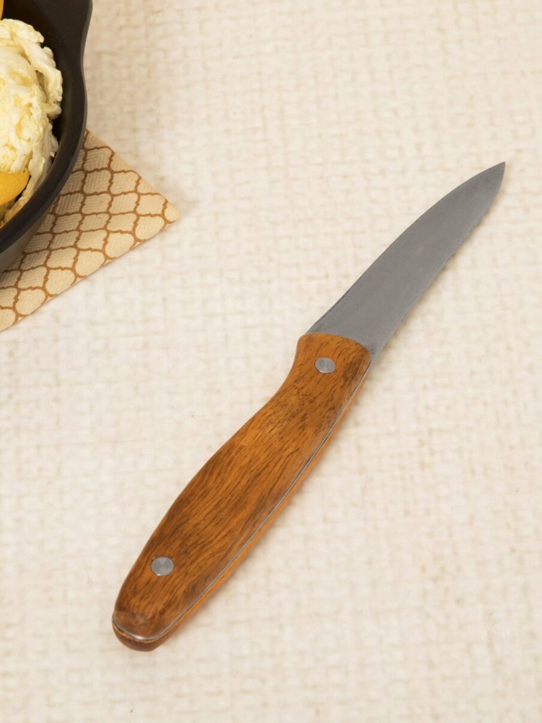 Home Centre  Silver-Toned & Brown Solid Wooden Handle Paring Knife Price in India