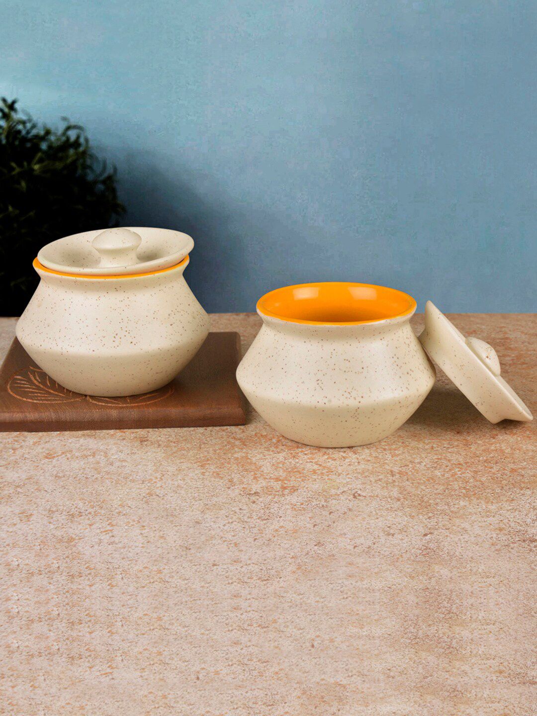 StyleMyWay Set of 2 Ceramic Matt Finish Handi with Lid Price in India