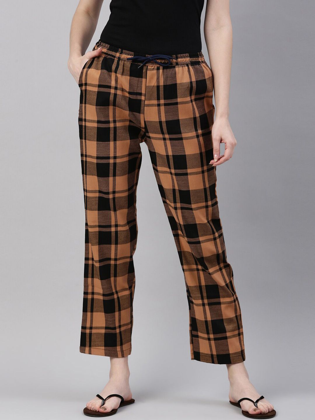 Kryptic Women Rust Checked Lounge Pants Price in India