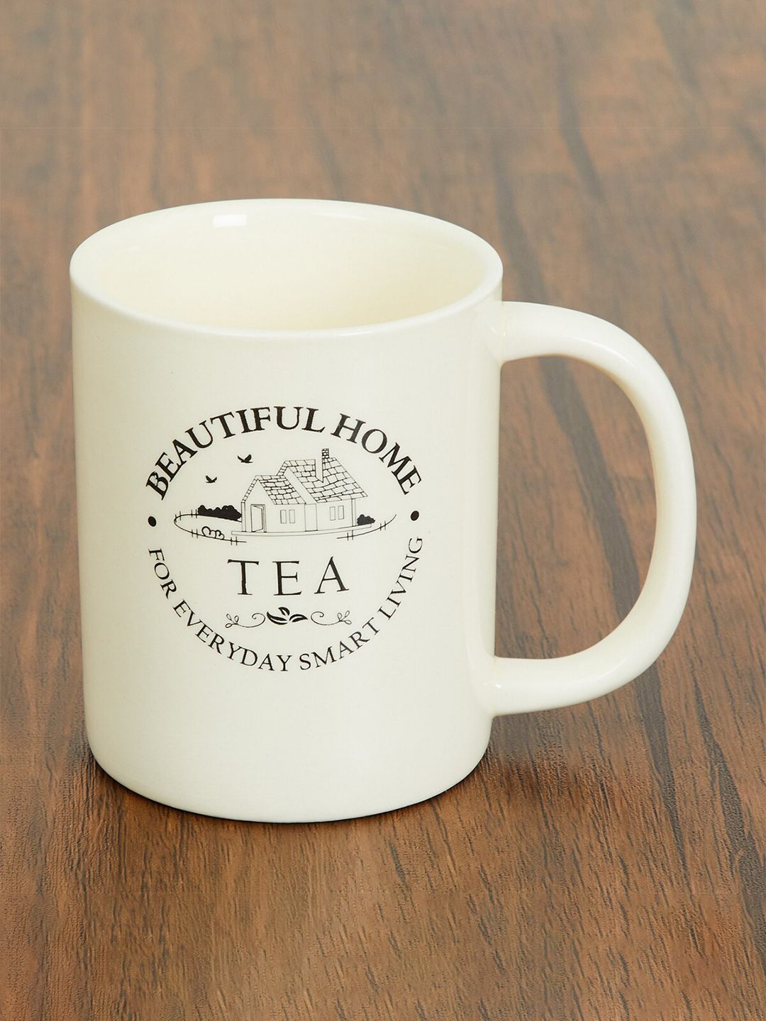 Home Centre Beige & Black Printed Bone China Glossy Mug Price in India