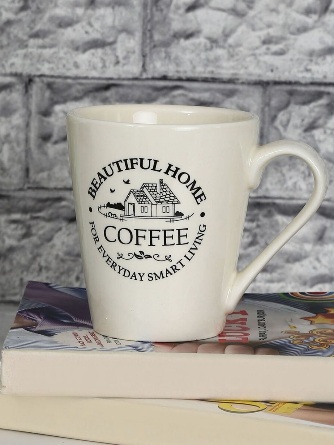 Home Centre Beige & Black Printed Ceramic Glossy Mug Price in India