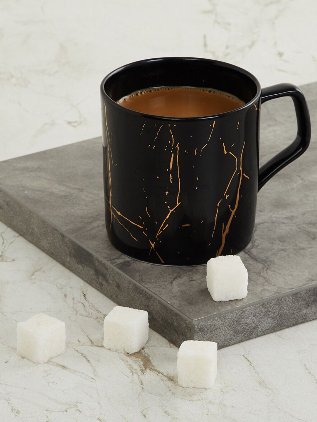 Home Centre Black 1 Piece Marble Patterned Bone China Glossy Mug Price in India