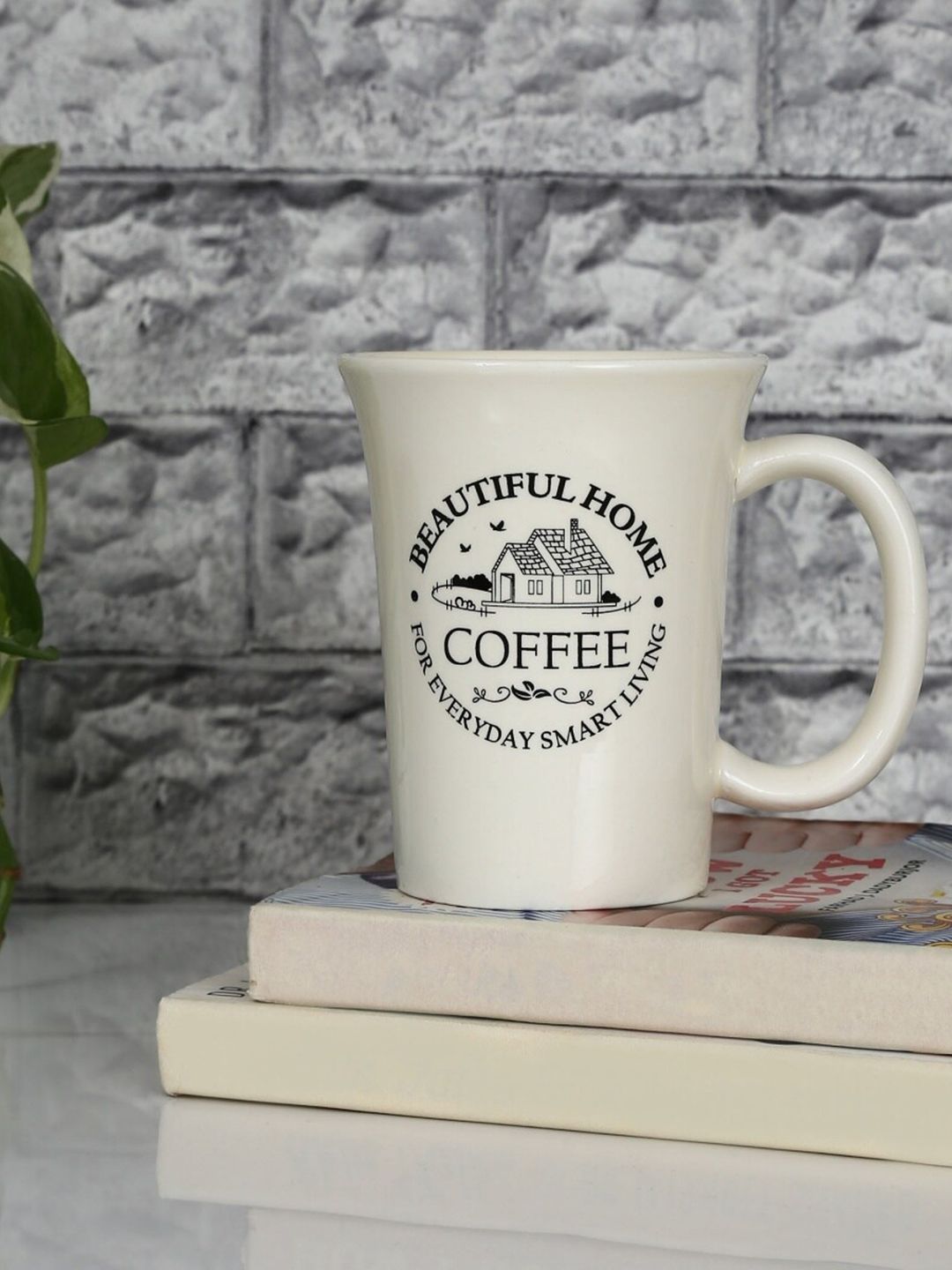 Home Centre Beige & Black Printed Ceramic Glossy Mug Price in India