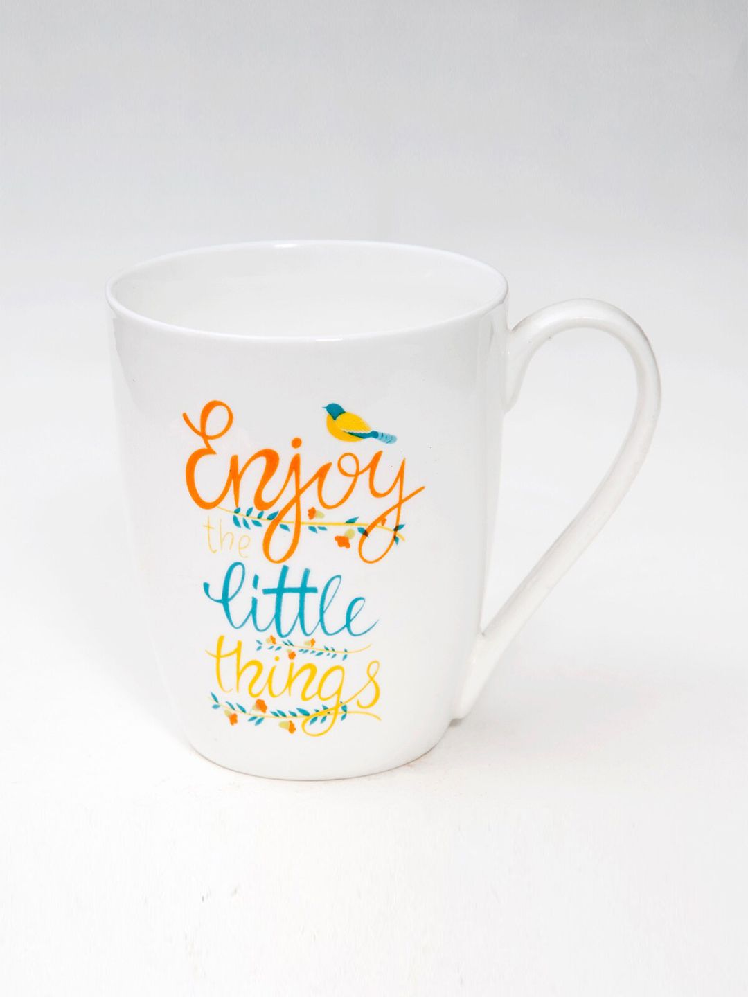 Home Centre White & Orange Text or Slogans Printed Bone China Glossy Mug Price in India