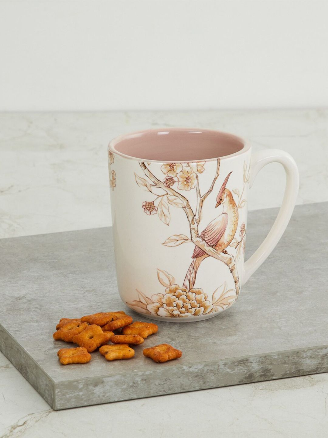 Home Centre Beige & Brown Printed Stoneware Glossy Mugs Price in India