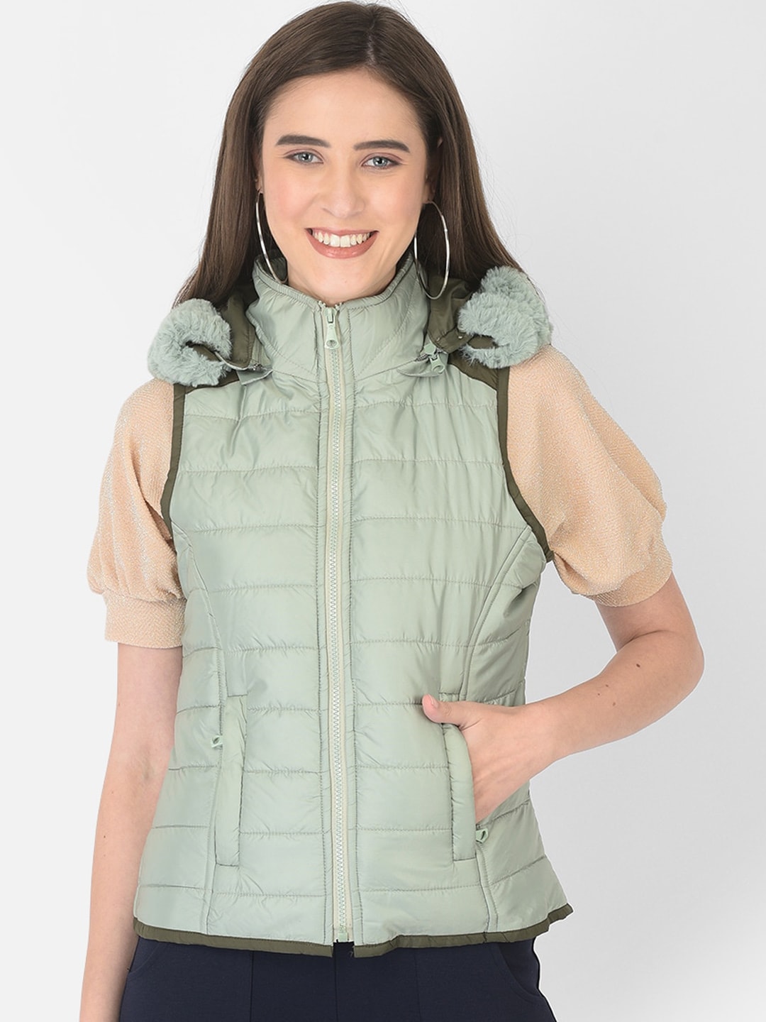 Latin Quarters Women Green Solid Padded Jacket Price in India
