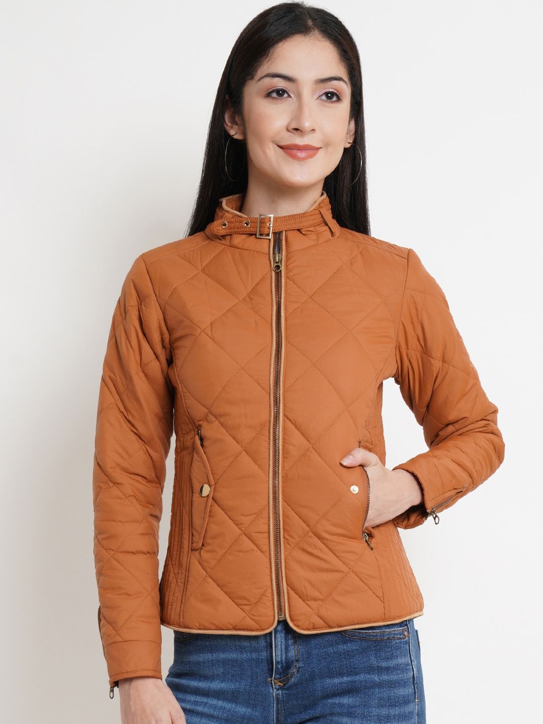 Latin Quarters Women Tan Quilted Jacket Price in India